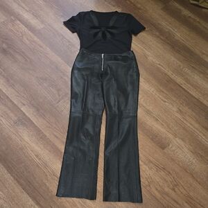 2pc Lether & Suede Black Top with 100% Leather Pants